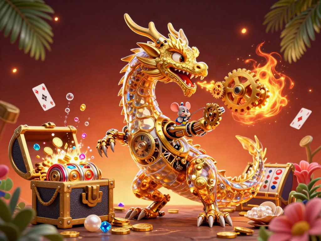 Explora la lista casinos online con un dragón dorado y emocionantes elementos de juego en esta ilustración vibrante.