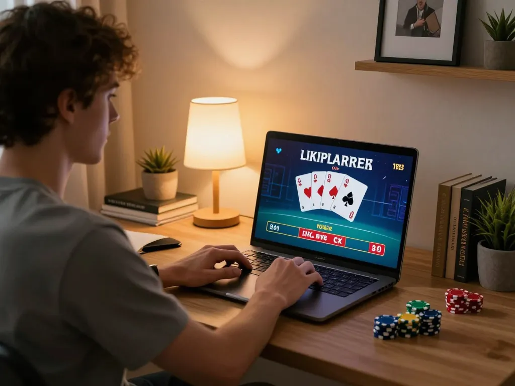 Engaging gameplay at 68gamebaivn, showcasing live dealer action on a laptop in a cozy home setting