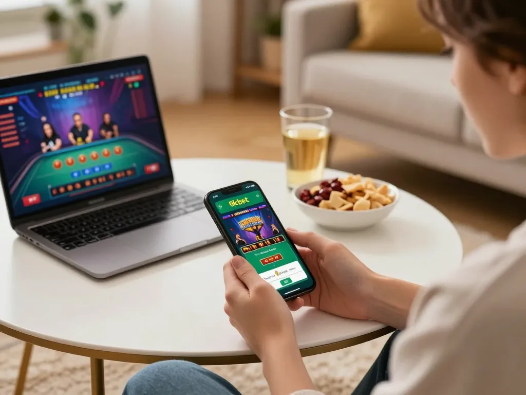 Experience the excitement of betting on 8kbet with a user engaged on a mobile app for online gaming.
