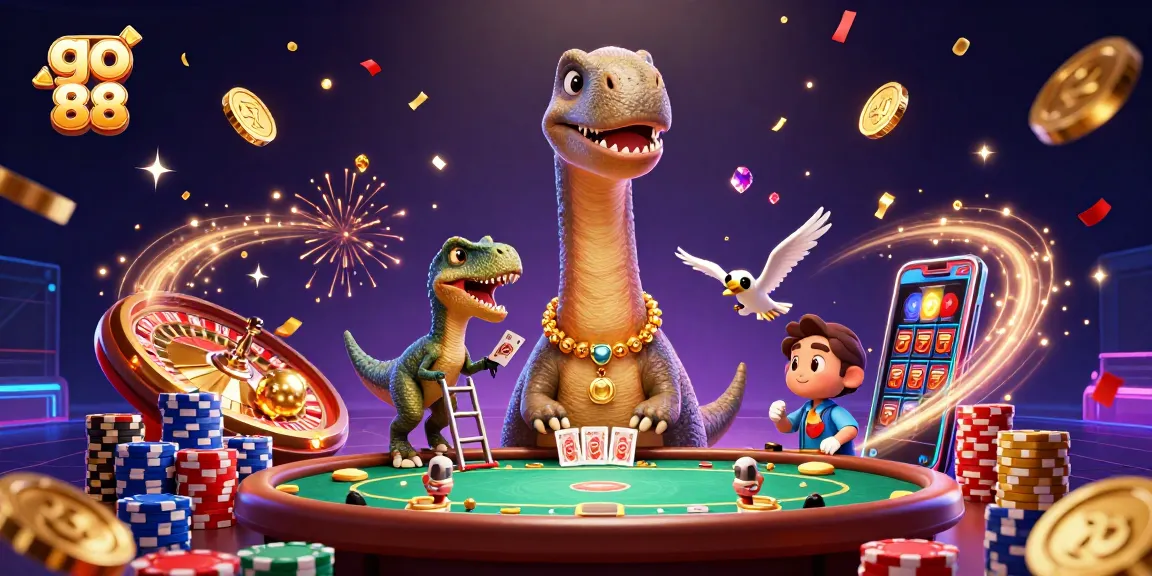Experience thrilling games with go 88 as colorful character adventures unfold in a vibrant casino.