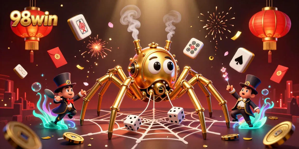 Catch vibrant moments at 98win as steampunk characters create a dazzling web of chance.