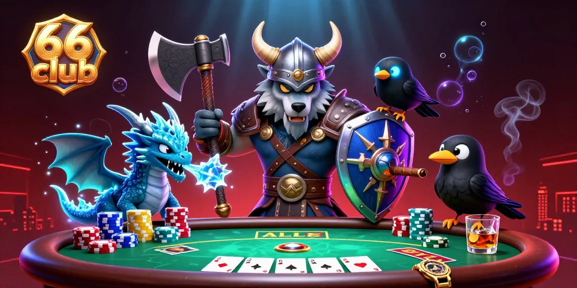 Join the action at 66 club with daring Viking warriors and thrilling poker games in a dynamic scene.