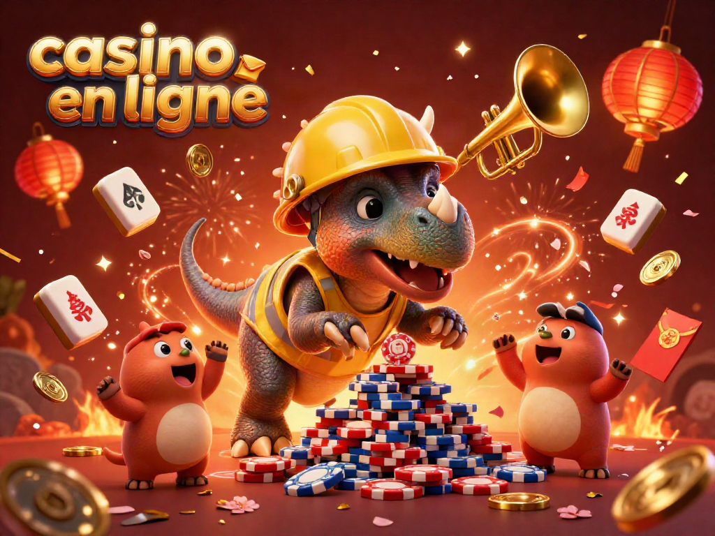Casino en ligne : illustration animée de jeux avec des personnages préhistoriques célébrant des gains
