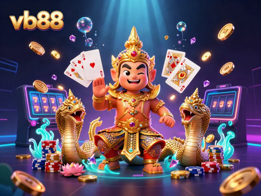 Experience thrilling gameplay at vb88 with an enchanting scene of golden warriors, gems, and casino delights.