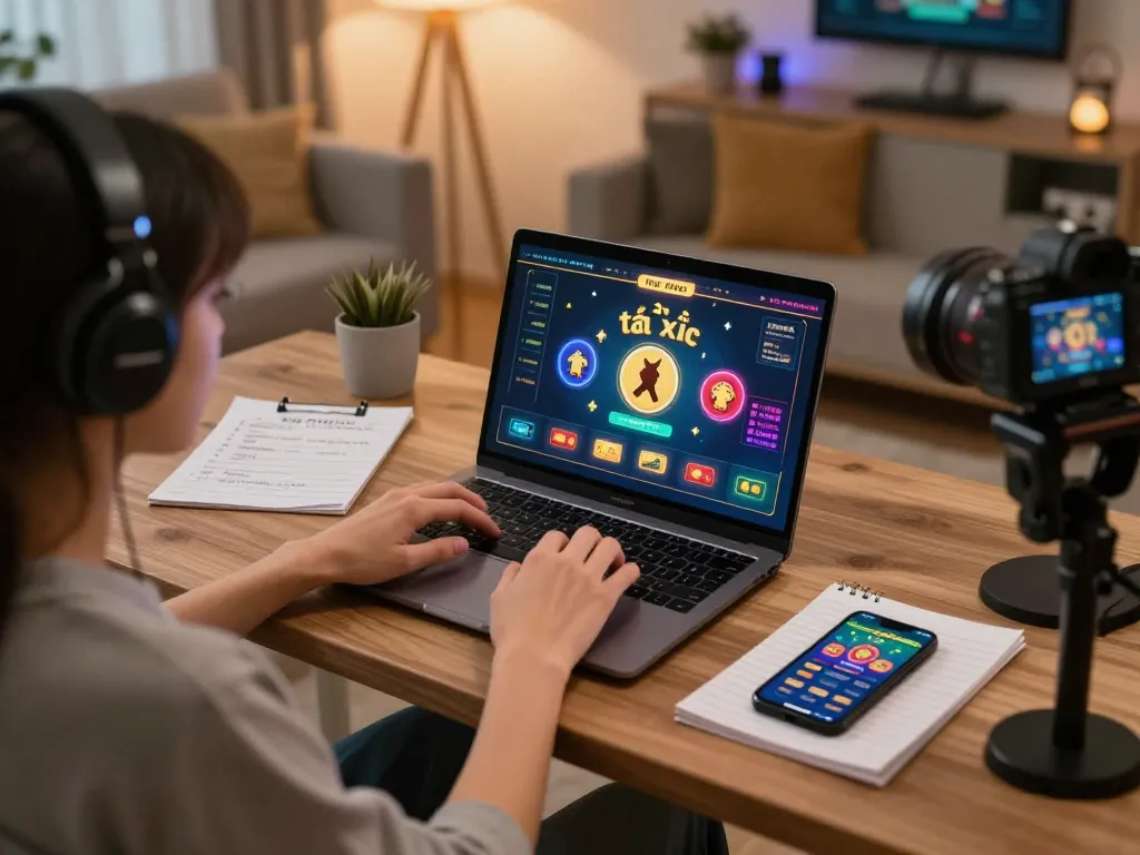 Player engaging with taixiuonlinego on a laptop, illustrating a responsible online gaming environment.