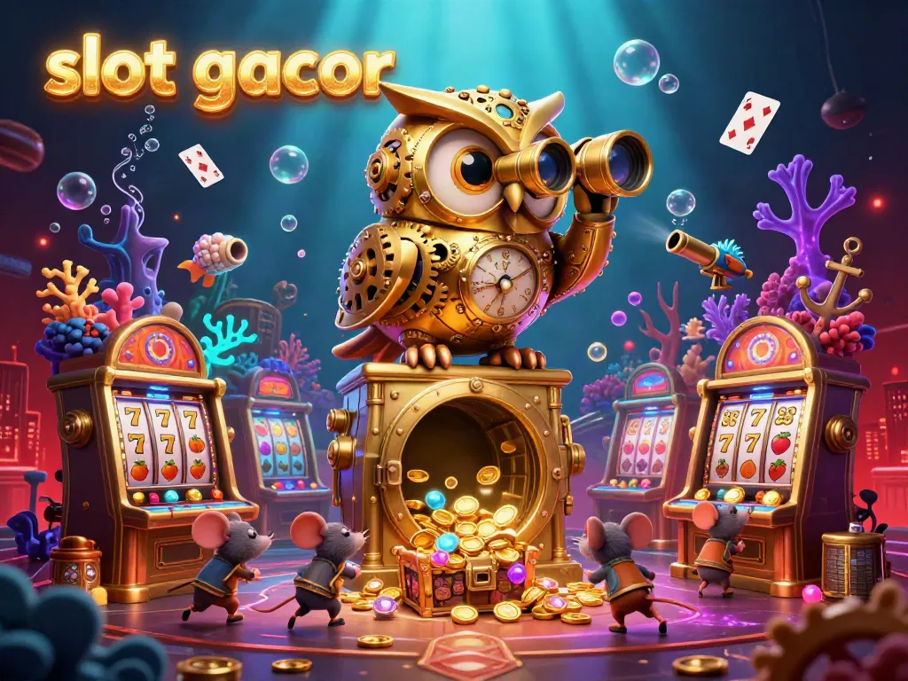 Experience slot gacor with vibrant casino ambiance featuring a golden owl and lively elements.
