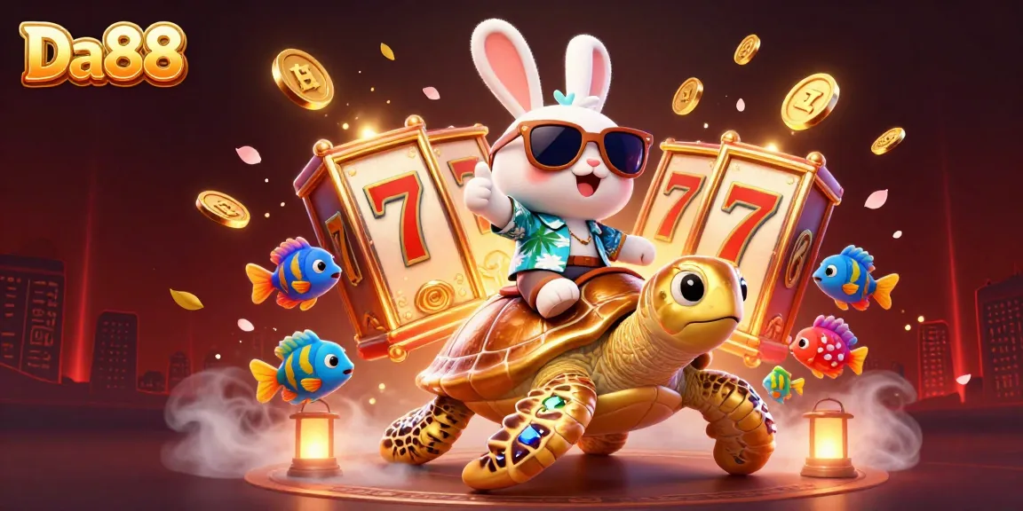 Engage with Da88 by celebrating a vibrant casino adventure featuring a lucky rabbit and golden sea turtle.