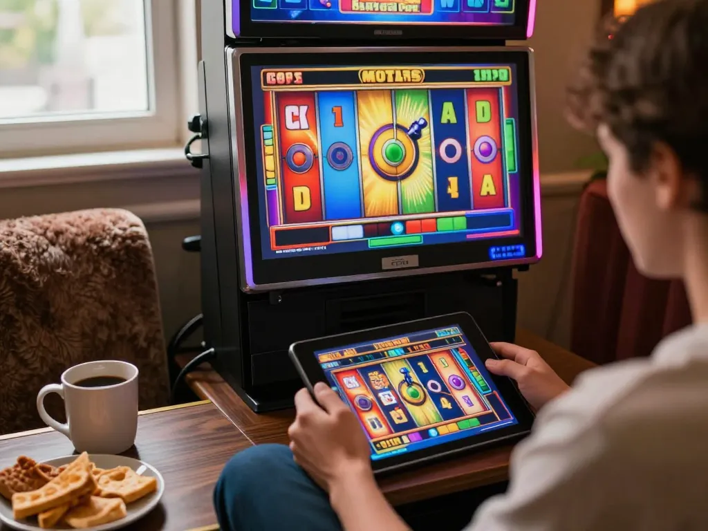 Experience slot luar negeri gameplay on a tablet with engaging visuals and cozy ambiance