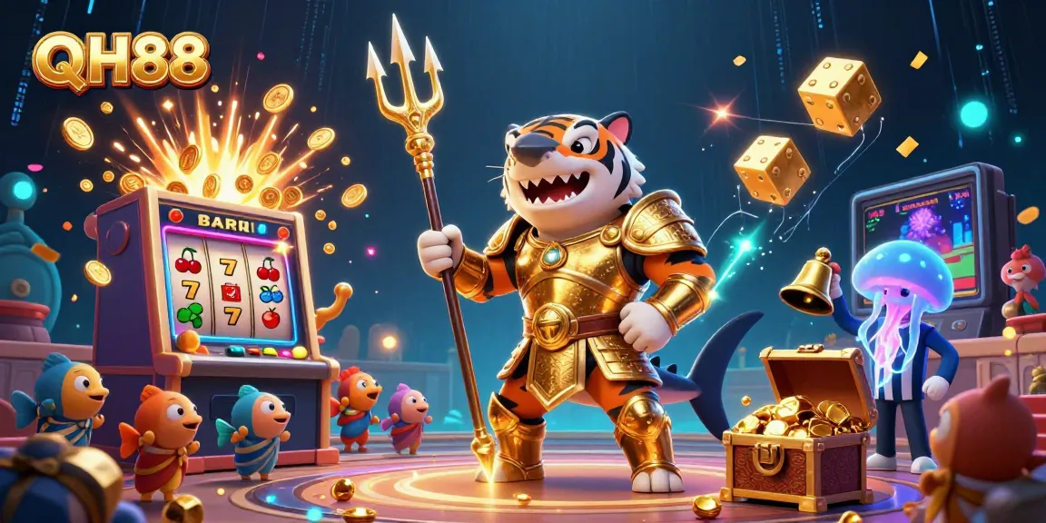 Experience the excitement of QH88 with a vibrant underwater casino scene featuring engaging casino elements.