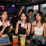 Exciting nightlife celebration with Club21id novelty IDs in a vibrant urban club setting.