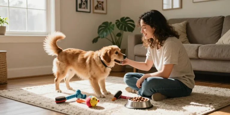 Engaging pet care scene showing rokok88 advice in action with a happy dog and owner